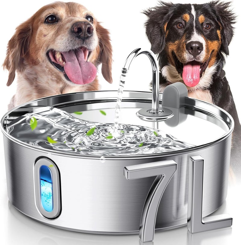 smartoo Dog Water Fountain for Large Dogs 7L/236oz Stainless Steel Dog Water Bowl Dispenser Automatic Cat Water Fountain with Deeper Drinking Area, Multi-Filtration Pet Fountain with Ultra-Quiet Pump - Image 1